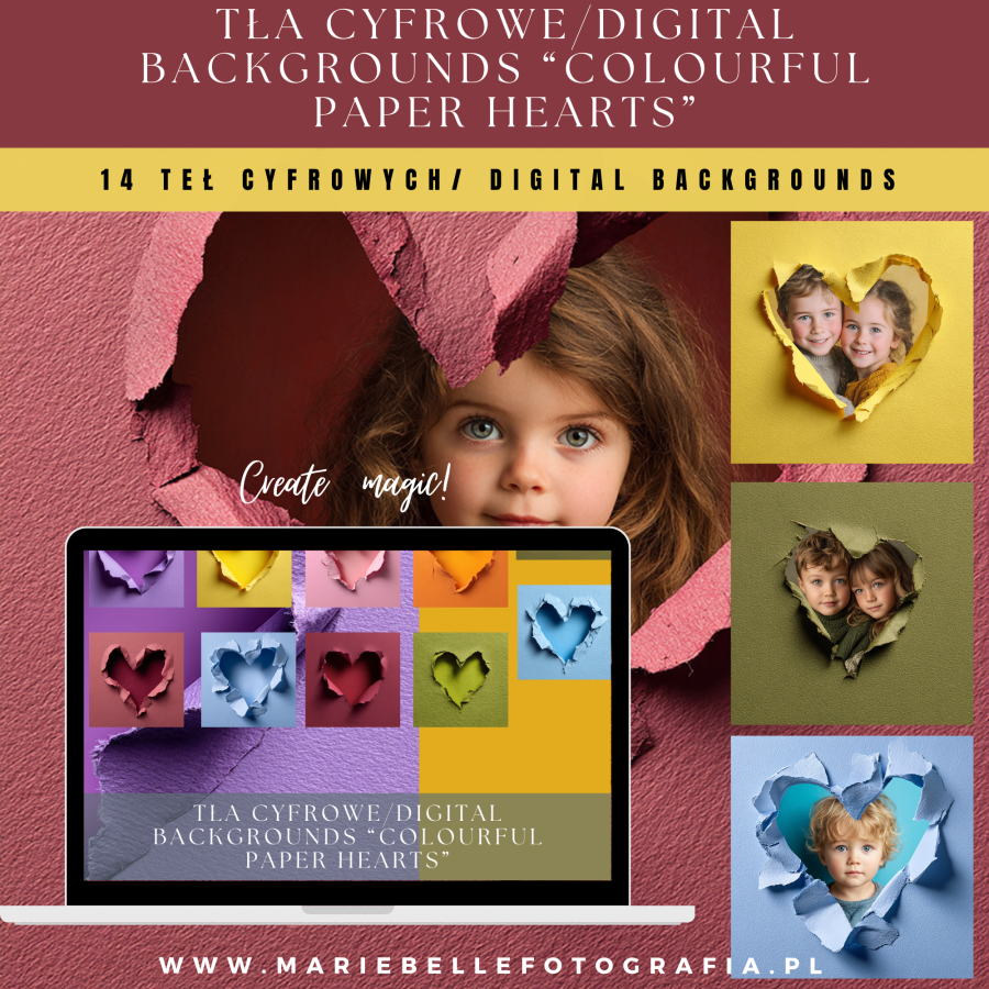 ⚠⚠ PROMOCJA ⚠⚠ TŁA CYFROWE/ DIGITAL BACKGROUNDS “Colourful Paper Hearts"