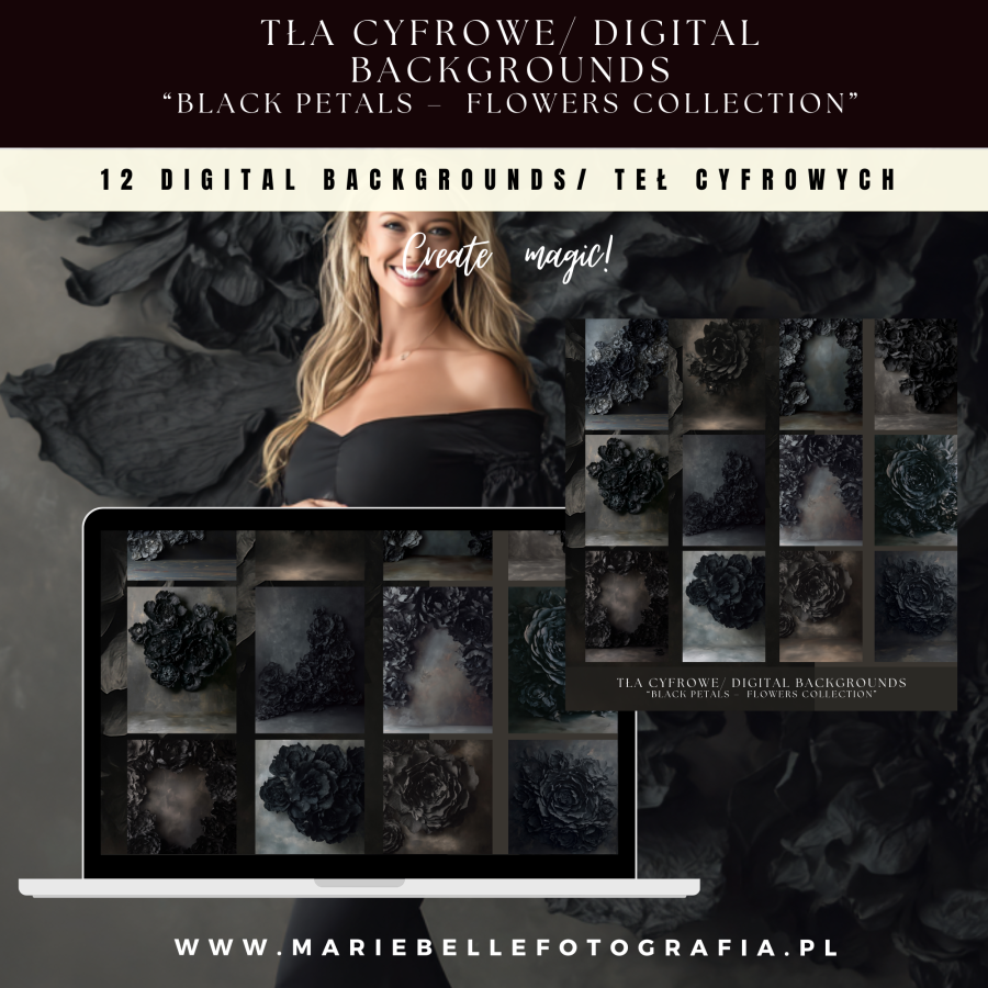 TŁA CYFROWE/ DIGITAL BACKGROUNDS “Black Petals- Flowers Collection"