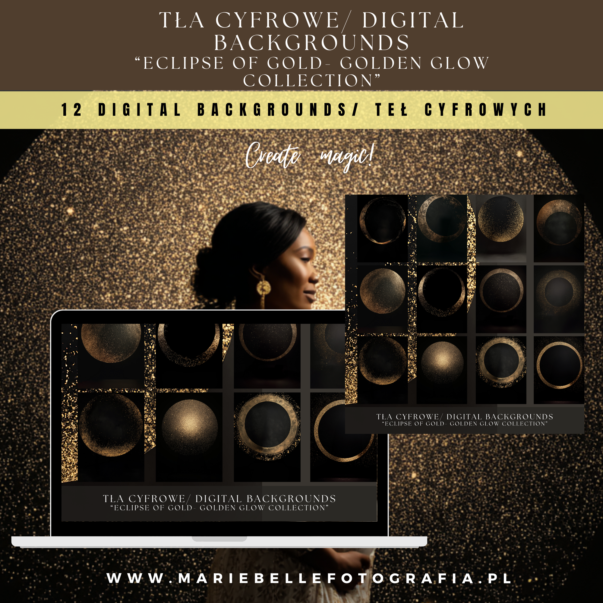 TŁA CYFROWE/ DIGITAL BACKGROUNDS “Eclipse of Gold- Golden Glow Collection"