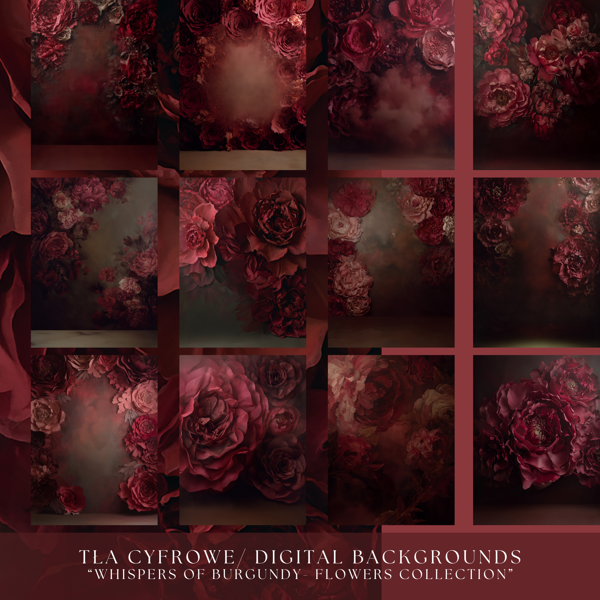 TŁA CYFROWE/ DIGITAL BACKGROUNDS “Whispers of Burgundy- Flowers Collection” - obrazek 2