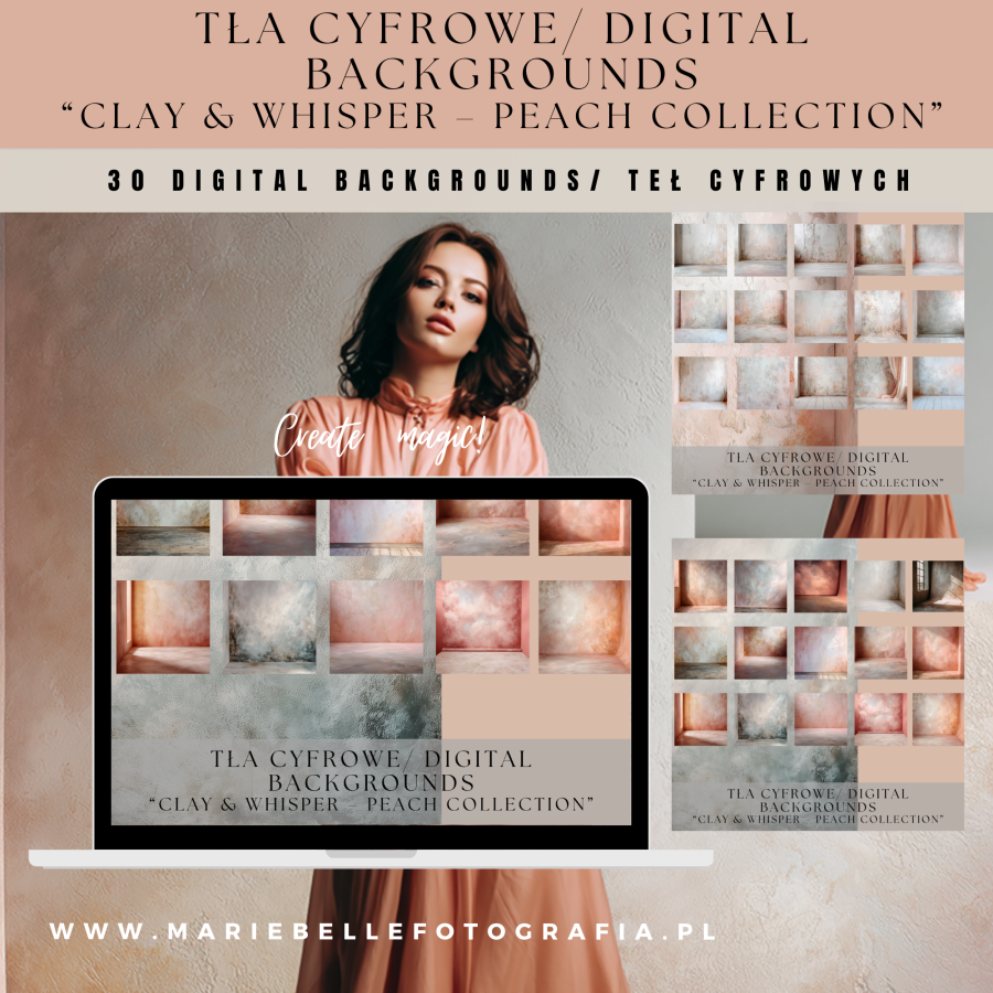 TŁA CYFROWE/ DIGITAL BACKGROUNDS “Clay & Whisper – Peach Collection”