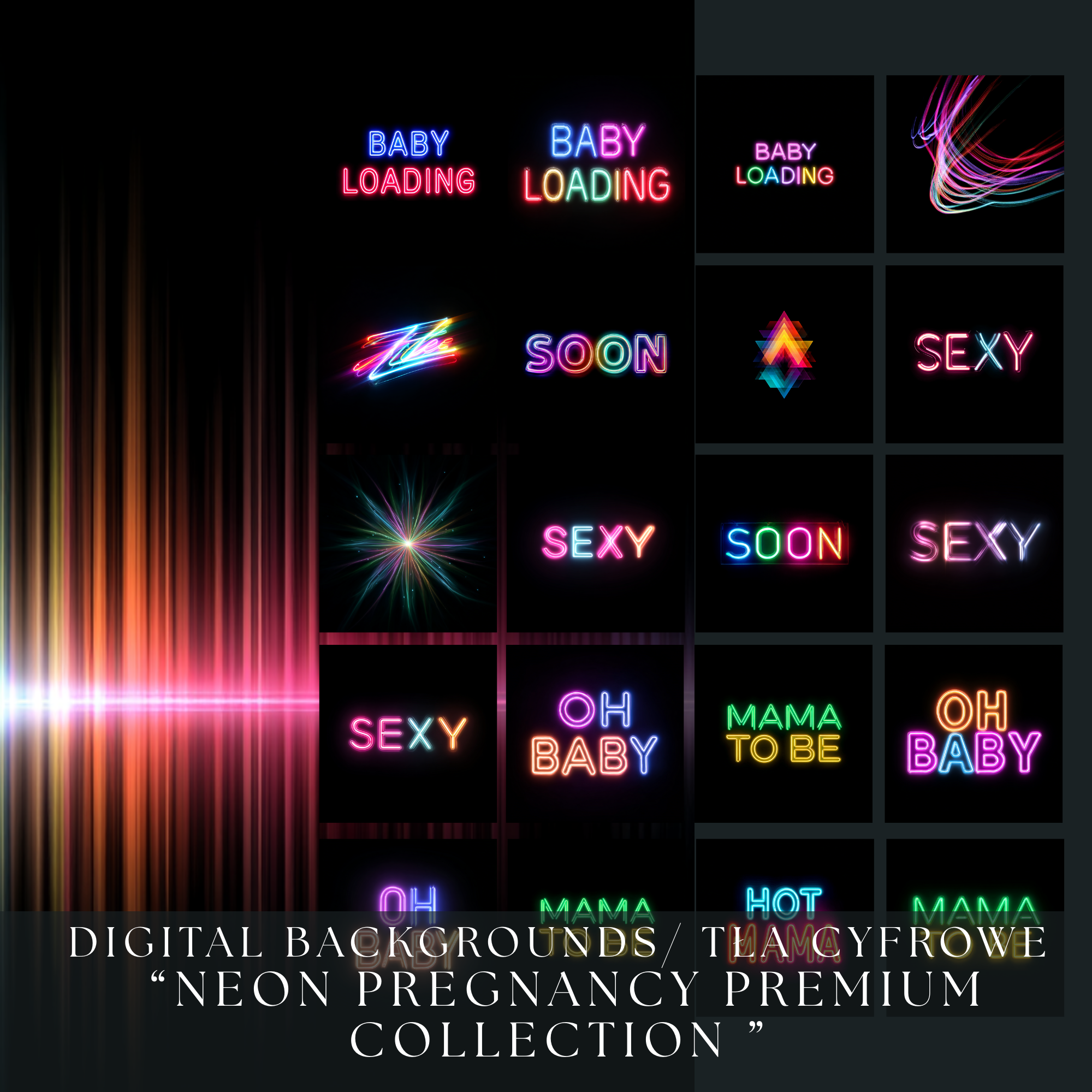 ⚠⚠ PROMOCJA ⚠⚠ Tła Cyfrowe/ Digital Backgrounds "NEON PREGNANCY PREMIUM COLLECTION" - obrazek 2