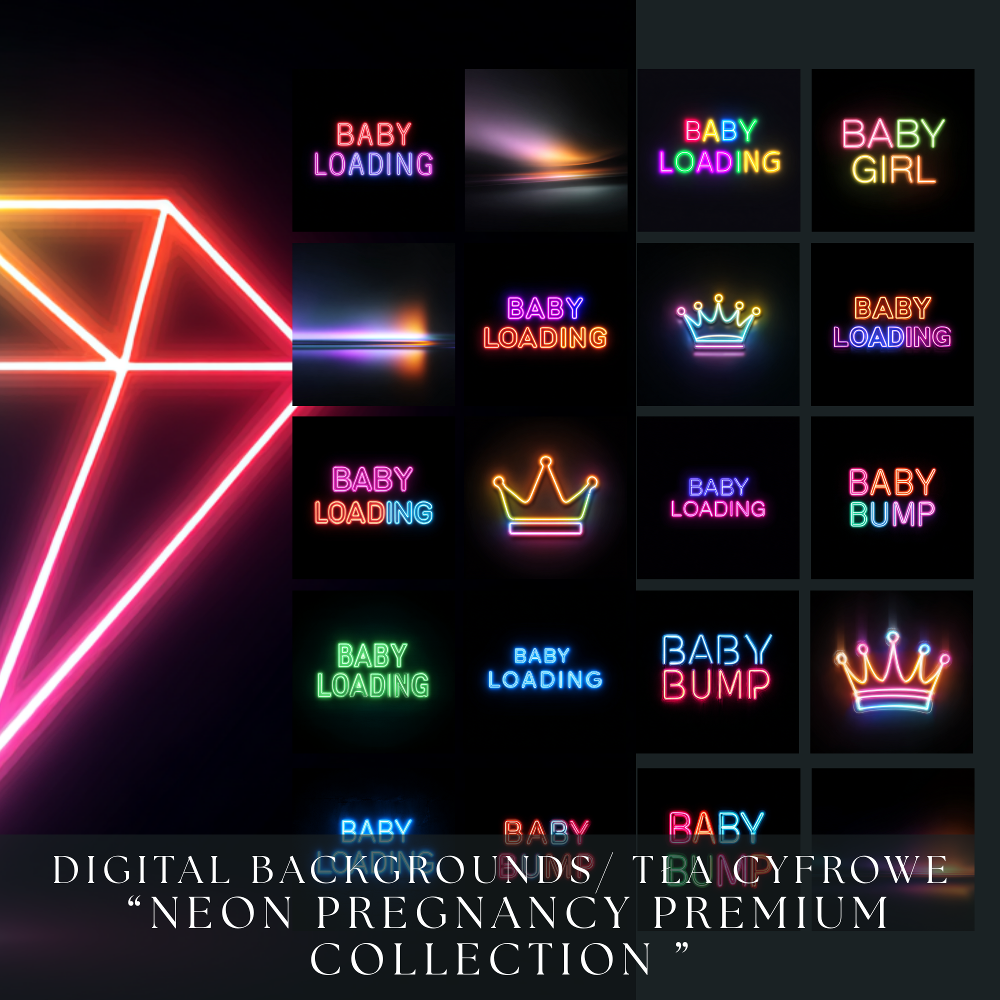 ⚠⚠ PROMOCJA ⚠⚠ Tła Cyfrowe/ Digital Backgrounds "NEON PREGNANCY PREMIUM COLLECTION" - obrazek 4
